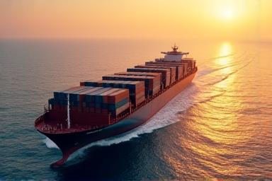 거대한 컨테이너선이 바다를 항해하는 모습